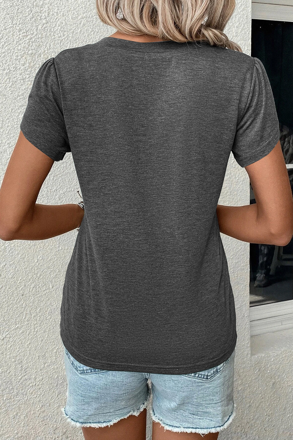 Mist Green Petal Sleeve V Neck T-Shirt